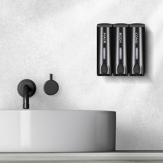 Plastic Wall Mount Soap Dispenser  Black Bathroom Shower Shampoo Liquid Dispenser Set Hotel Mall Kitchen Soap Bottle 350ml